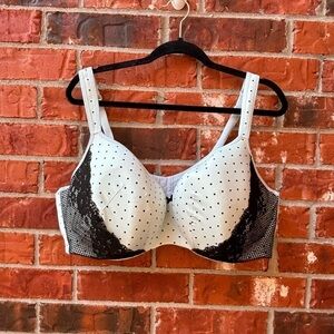 Cacique 50D Mint Blue Polka Dot Lightly Lined Balconette Lace Trim Bra